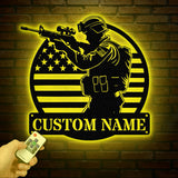 Personalized US Soldier Metal Wall Art LED Light, Custom Military Name Sign, American Army Home Decor, Patriotic Wall Art, Gift for Veterans