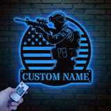 Personalized US Soldier Metal Wall Art LED Light, Custom Military Name Sign, American Army Home Decor, Patriotic Wall Art, Gift for Veterans