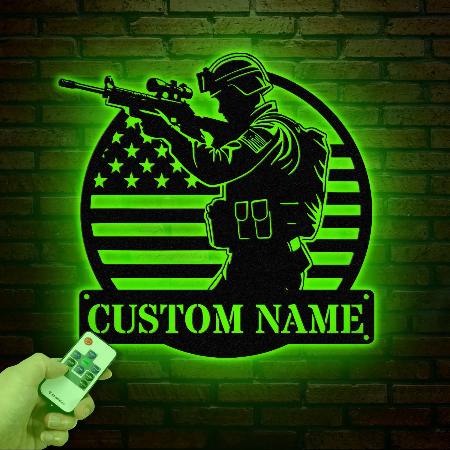Personalized US Soldier Metal Wall Art LED Light, Custom Military Name Sign, American Army Home Decor, Patriotic Wall Art, Gift for Veterans