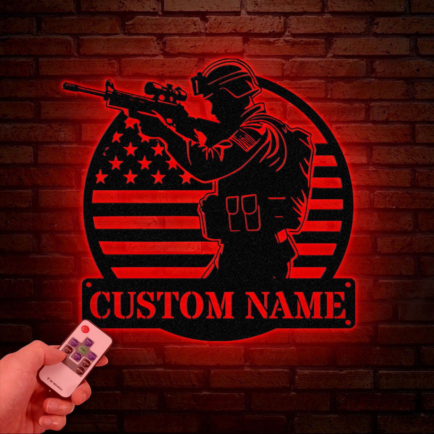 Personalized US Soldier Metal Wall Art LED Light, Custom Military Name Sign, American Army Home Decor, Patriotic Wall Art, Gift for Veterans
