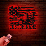 Personalized Concrete Mixer Metal Sign with Led Light – Custom Cement Truck Wall Art – Construction Worker or Trucker Gift, Christmas Gifts