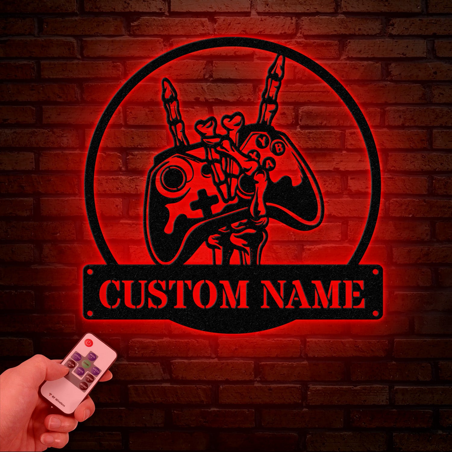 Custom Skeleton Gamer Metal Sign with Led Lights, Rock On Game Metal Wall Art, Game Room Decor, Gamer Name Sign, Video Game Art