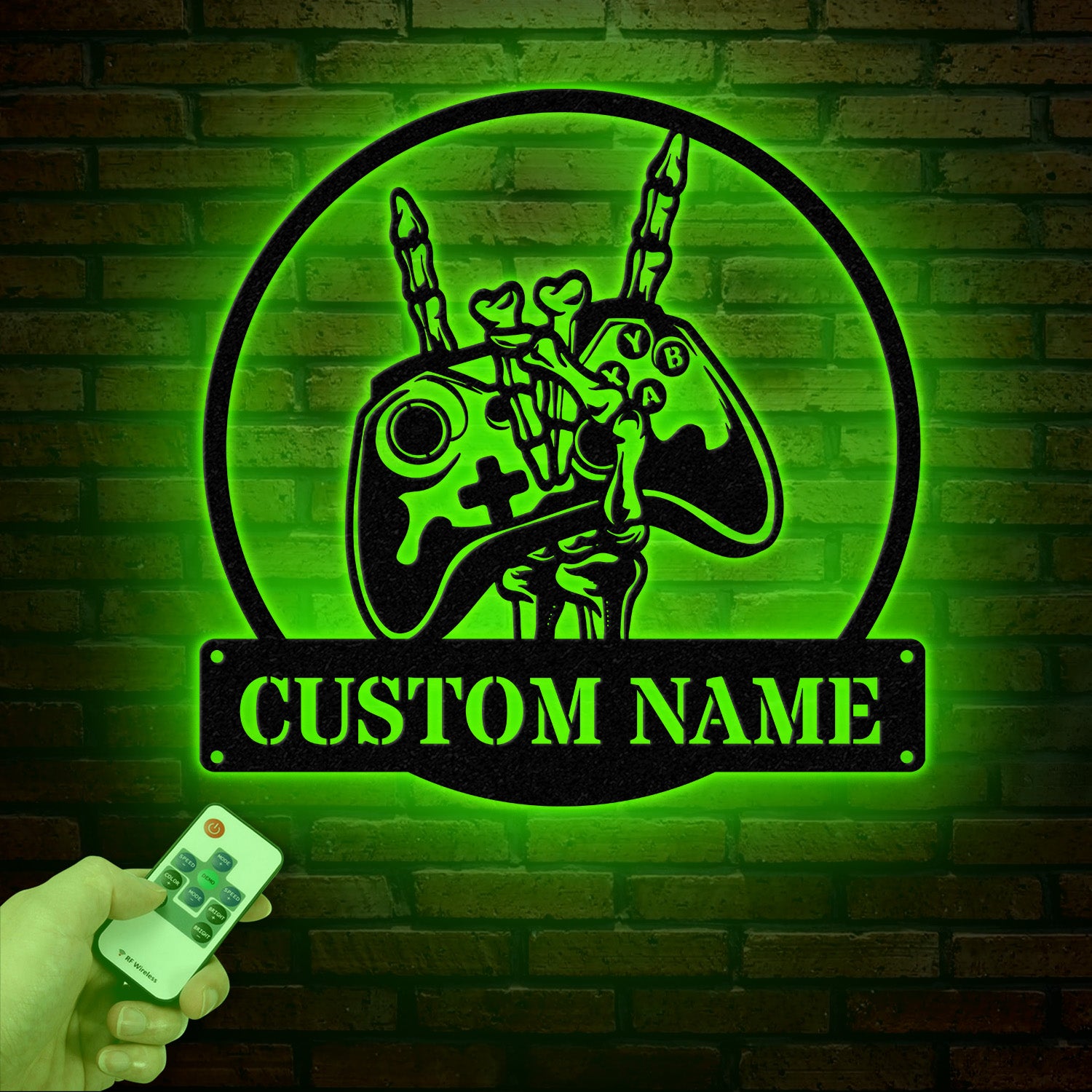Custom Skeleton Gamer Metal Sign with Led Lights, Rock On Game Metal Wall Art, Game Room Decor, Gamer Name Sign, Video Game Art