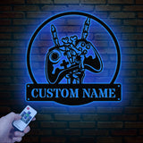 Custom Skeleton Gamer Metal Sign with Led Lights, Rock On Game Metal Wall Art, Game Room Decor, Gamer Name Sign, Video Game Art