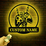 Custom Skeleton Gamer Metal Sign with Led Lights, Rock On Game Metal Wall Art, Game Room Decor, Gamer Name Sign, Video Game Art