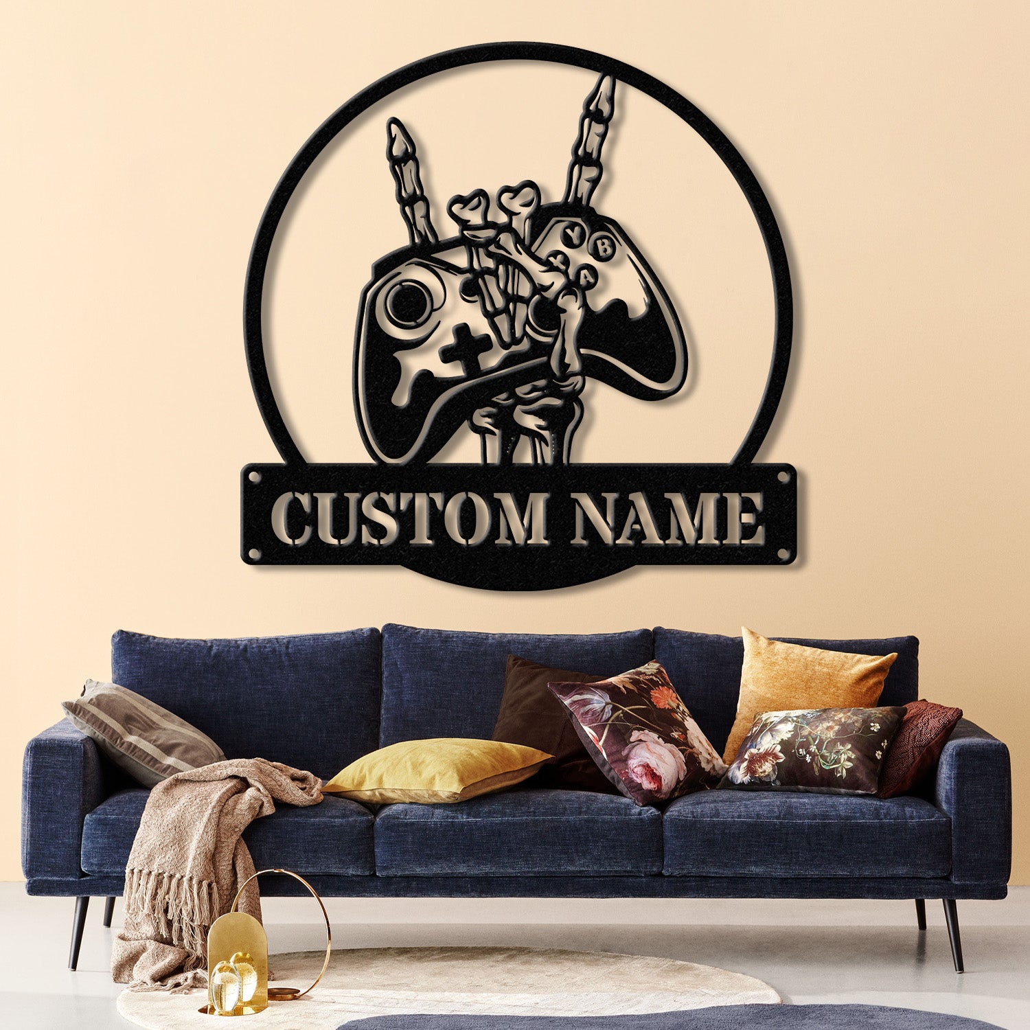 Custom Skeleton Gamer Metal Sign with Led Lights, Rock On Game Metal Wall Art, Game Room Decor, Gamer Name Sign, Video Game Art