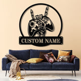 Custom Skeleton Gamer Metal Sign with Led Lights, Rock On Game Metal Wall Art, Game Room Decor, Gamer Name Sign, Video Game Art