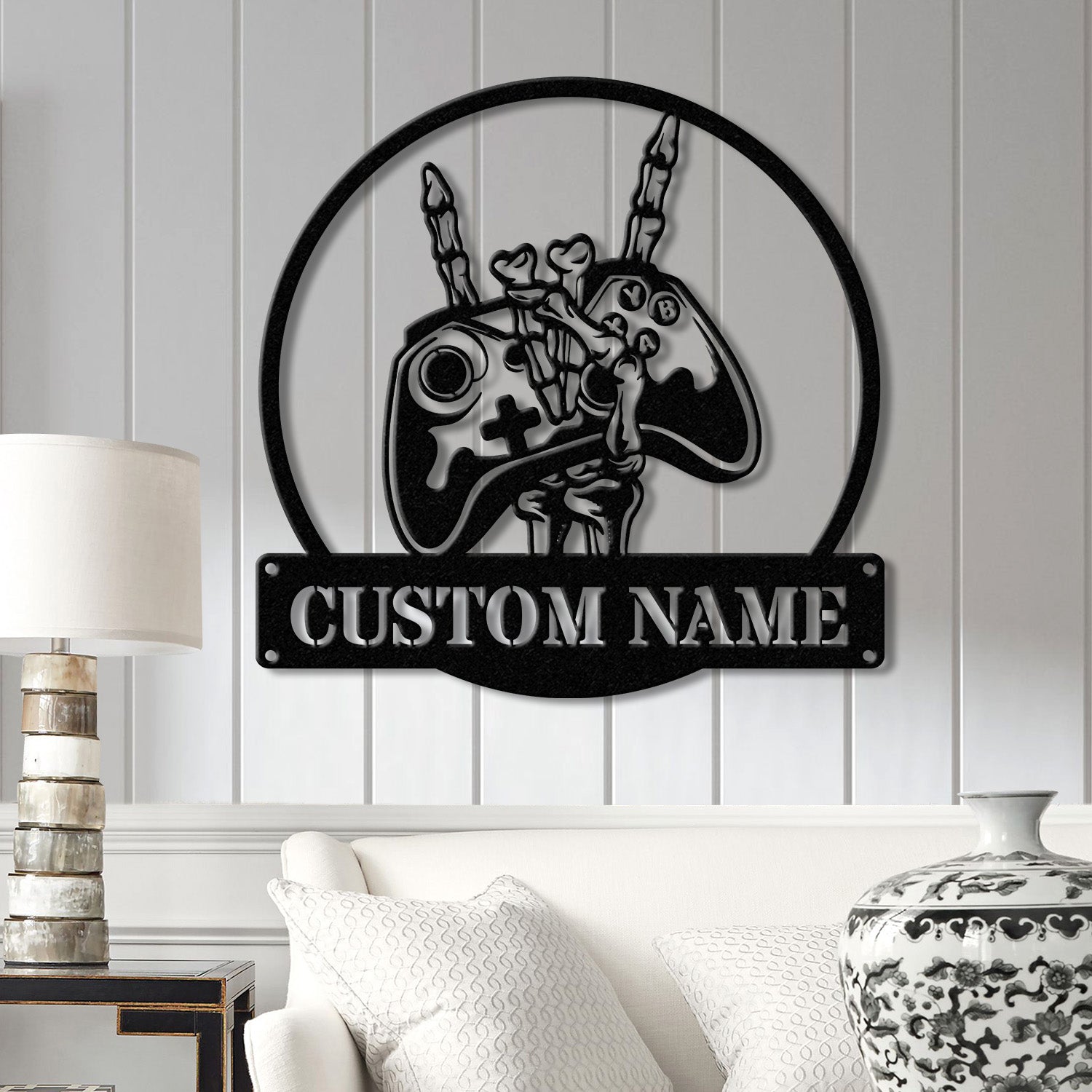 Custom Skeleton Gamer Metal Sign with Led Lights, Rock On Game Metal Wall Art, Game Room Decor, Gamer Name Sign, Video Game Art