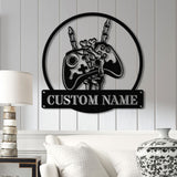 Custom Skeleton Gamer Metal Sign with Led Lights, Rock On Game Metal Wall Art, Game Room Decor, Gamer Name Sign, Video Game Art