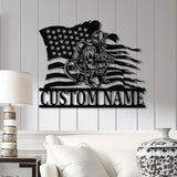 Custom Firefighter US Flag Metal Wall Art with LED Light, Personalized Fireman Name Sign, Fire Department Decor for Home, Birthday, or Xmas