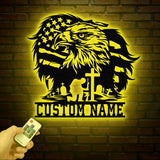 Custom Eagle Kneeling Soldier Metal Wall Art Led Light, US Soldier Metal Sign Veteran Name Sign, Patriotic Gift Veteran Gift, Memorial Sign