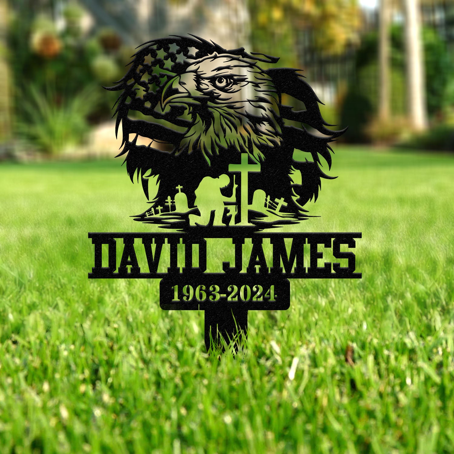 Custom Eagle Veteran Memorial Stake, Metal Stake, Outdoor Decor, In Loving Memory, Outdoor Stake, Sympathy Sign, Veteran Memory Sign