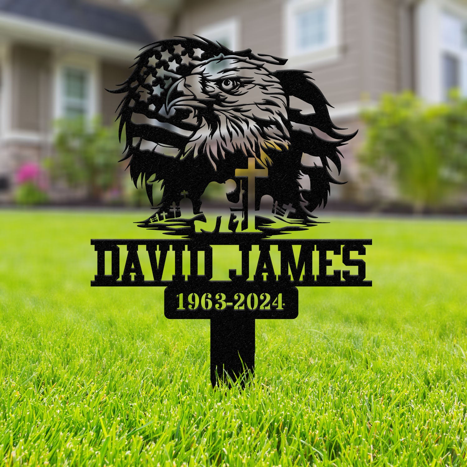 Custom Eagle Veteran Memorial Stake, Metal Stake, Outdoor Decor, In Loving Memory, Outdoor Stake, Sympathy Sign, Veteran Memory Sign