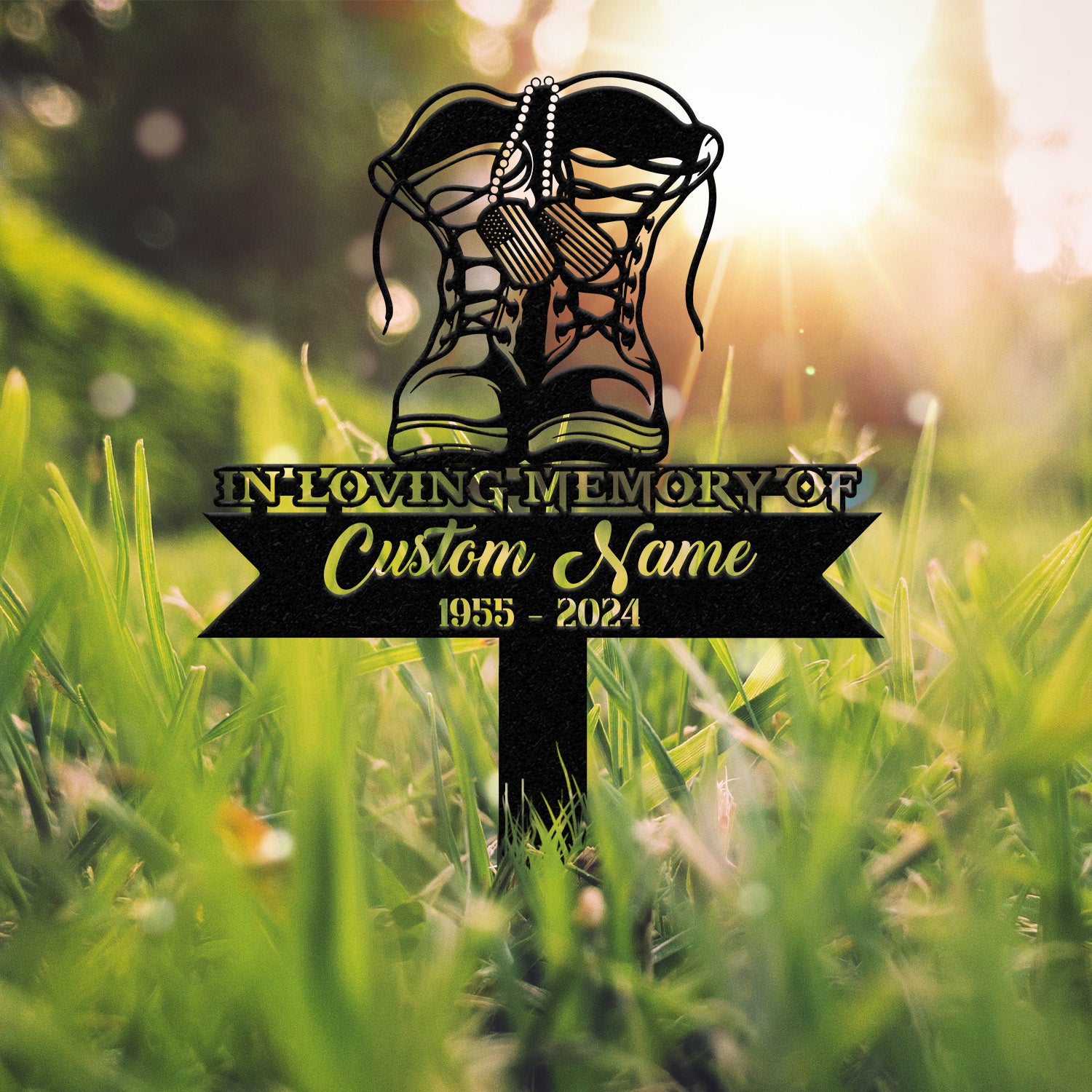 Custom Combat Boots Metal Memorial Stake, Personalized Veteran Army Grave Marker Name Sign, Military Remembrance Stake, Sympathy Gift