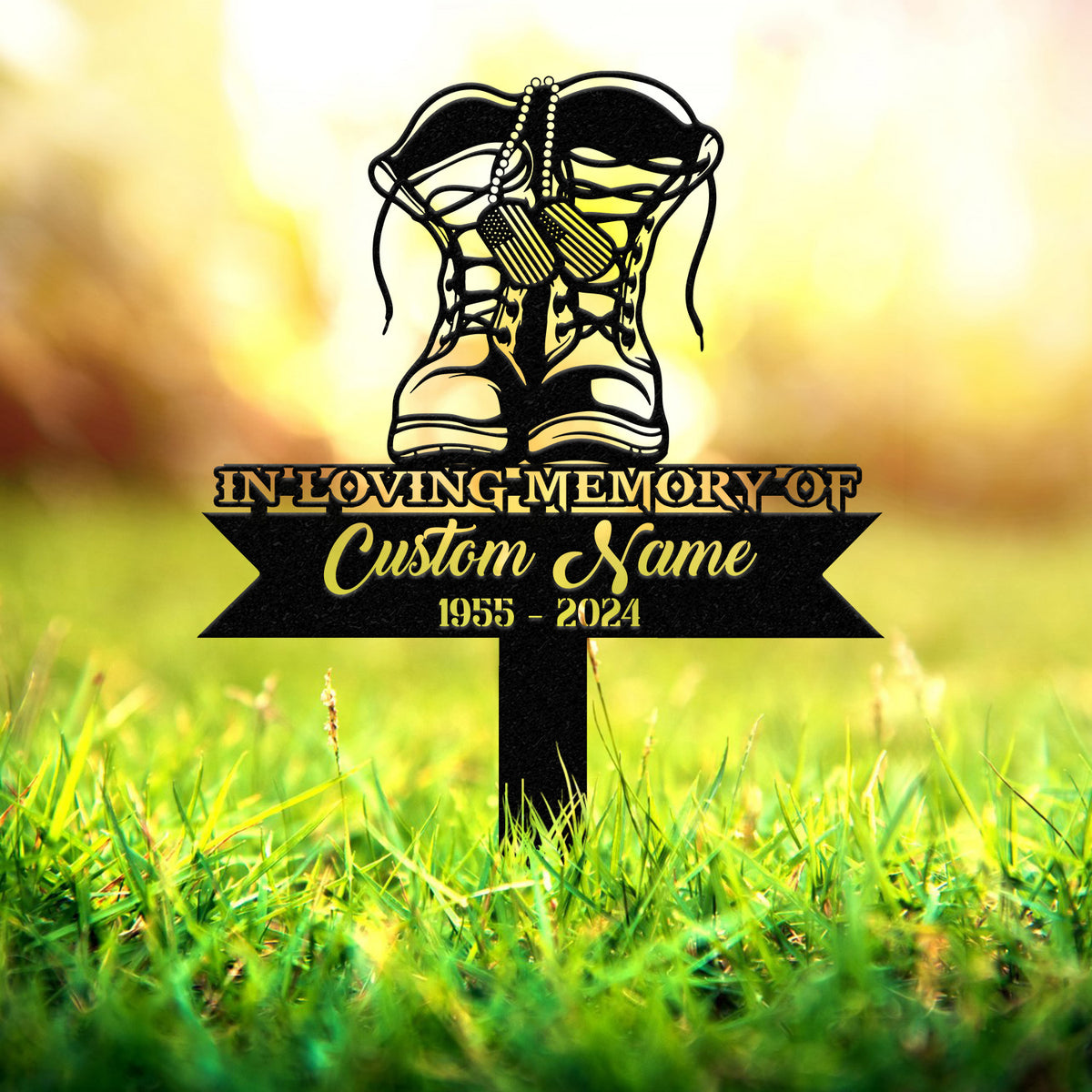 Custom Combat Boots Metal Memorial Stake, Personalized Veteran Army Grave Marker Name Sign, Military Remembrance Stake, Sympathy Gift