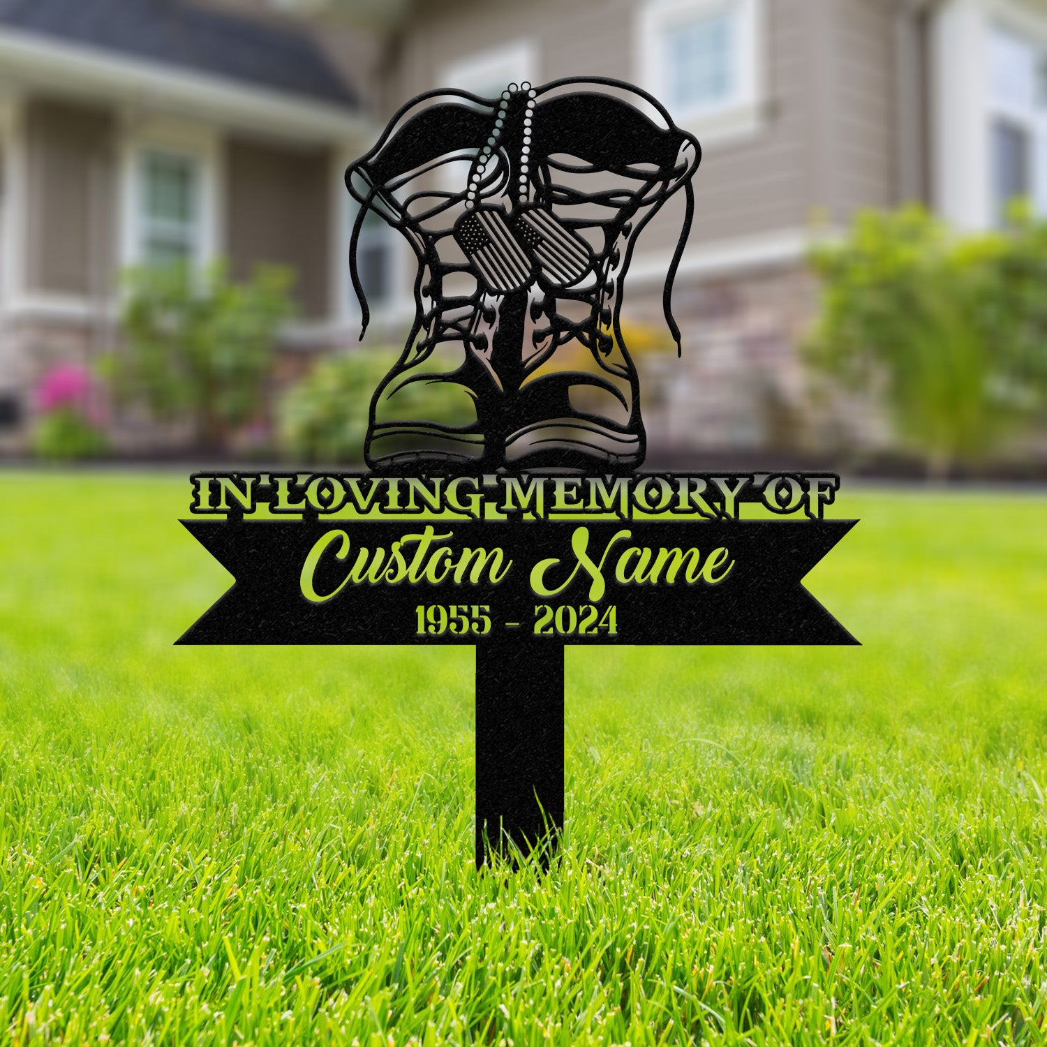 Custom Combat Boots Metal Memorial Stake, Personalized Veteran Army Grave Marker Name Sign, Military Remembrance Stake, Sympathy Gift