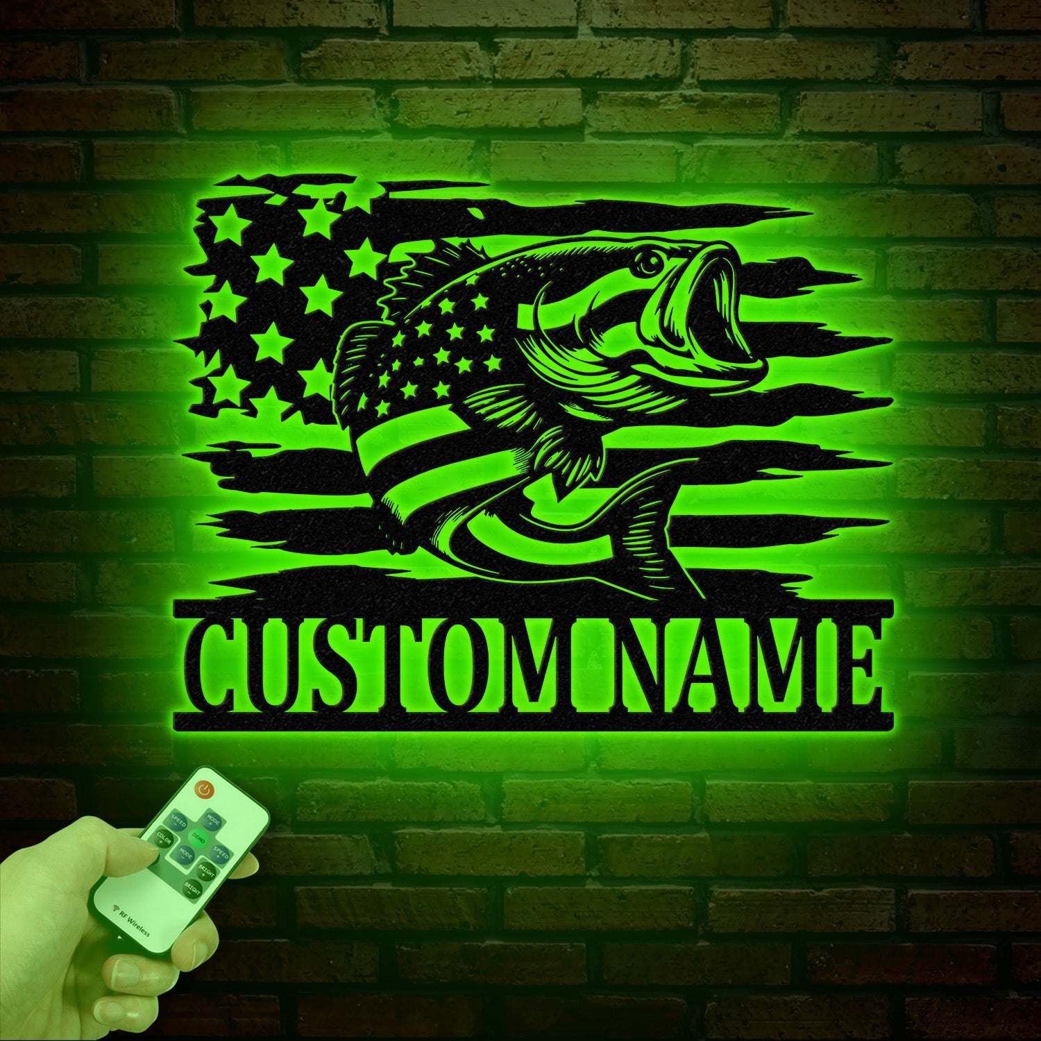 Custom US Flag Fishing Metal Sign with Led Lights, Fish name Sign, Personalized Fish Wall Art, Gift for Fisherman, Fishing Wall Decor,