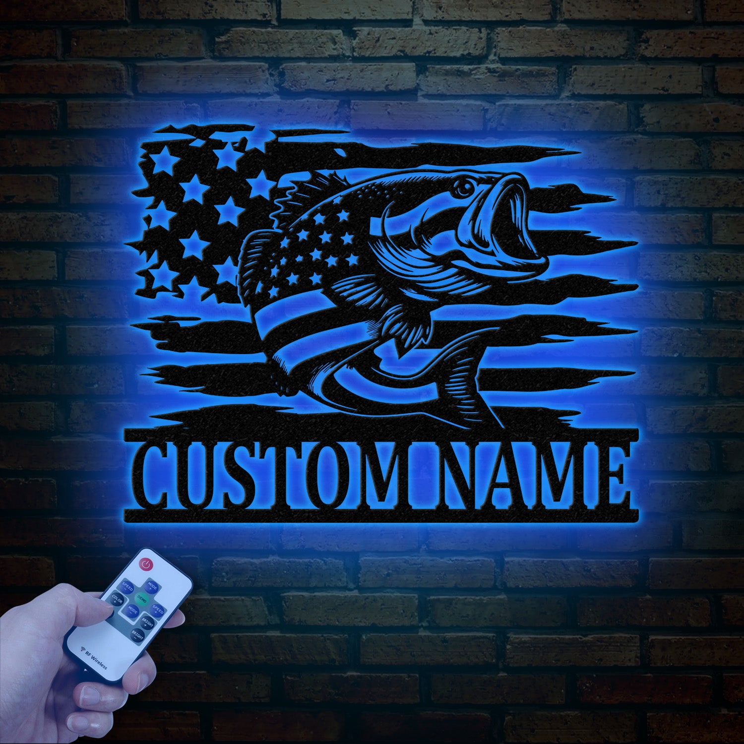Custom US Flag Fishing Metal Sign with Led Lights, Fish name Sign, Personalized Fish Wall Art, Gift for Fisherman, Fishing Wall Decor,