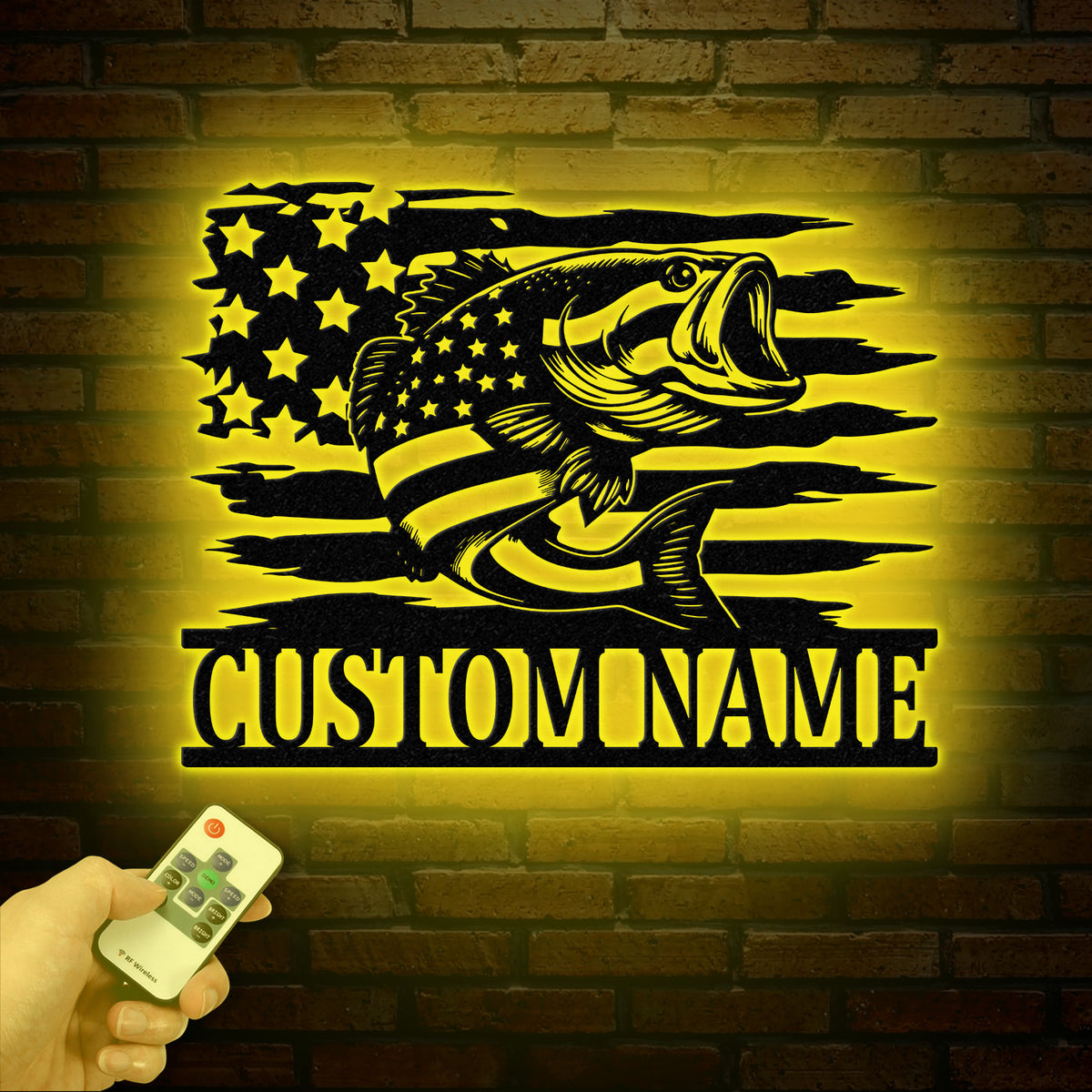 Custom US Flag Fishing Metal Sign with Led Lights, Fish name Sign, Personalized Fish Wall Art, Gift for Fisherman, Fishing Wall Decor,