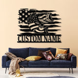 Custom US Flag Fishing Metal Sign with Led Lights, Fish name Sign, Personalized Fish Wall Art, Gift for Fisherman, Fishing Wall Decor,