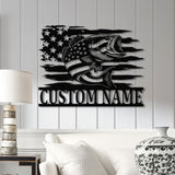 Custom US Flag Fishing Metal Sign with Led Lights, Fish name Sign, Personalized Fish Wall Art, Gift for Fisherman, Fishing Wall Decor,