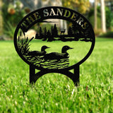 Outdoor Metal Sign with Lake Scene, Personalized Address or Lake Lot Sign, Garden Stake, Custom Name Sign, Garden Decor, Housewarming Gifts