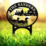 Outdoor Metal Sign with Lake Scene, Personalized Address or Lake Lot Sign, Garden Stake, Custom Name Sign, Garden Decor, Housewarming Gifts