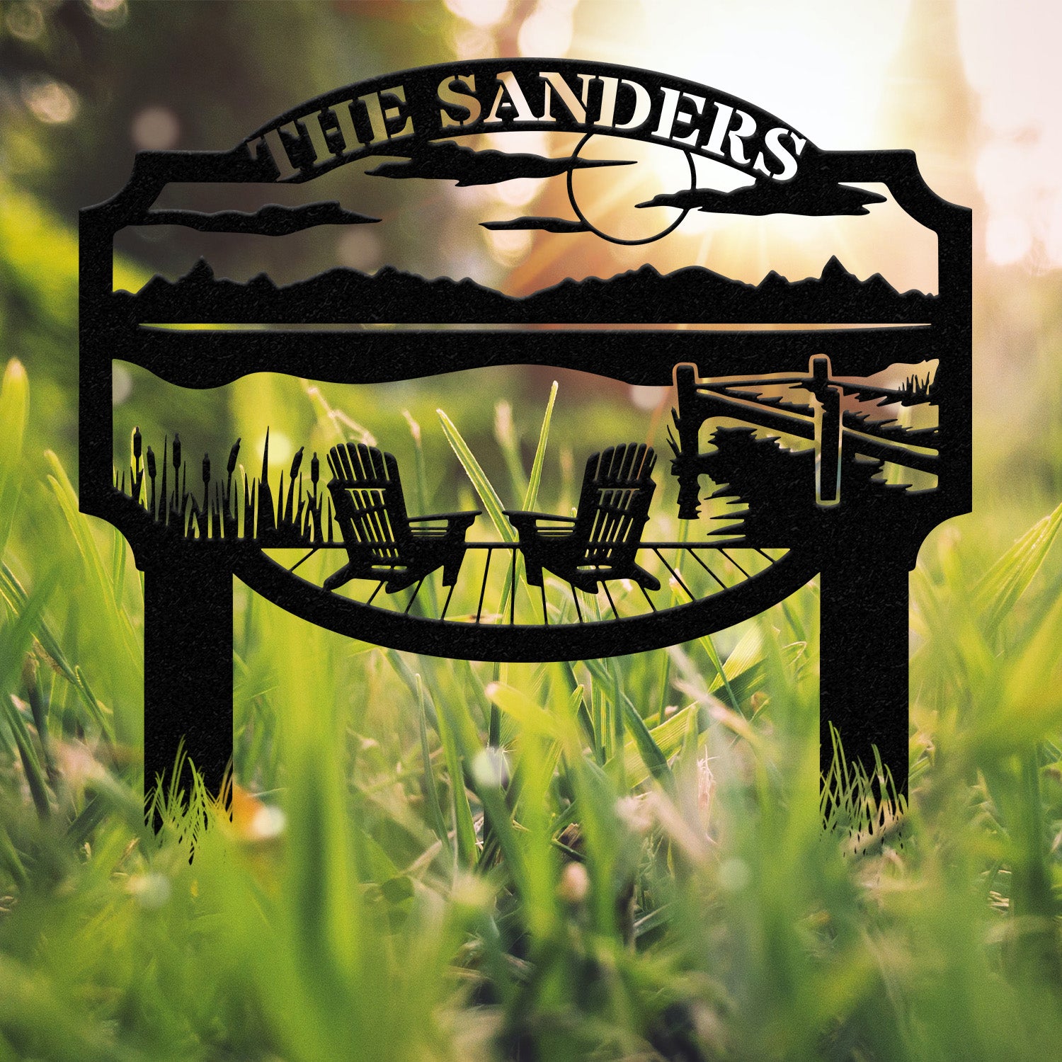 Outdoor Metal Sign with Lake Scene, Forest Lake Sign, Custom Lake House Name Sign, Camping Metal sign, Custom Name Sign, Front Porch Decor