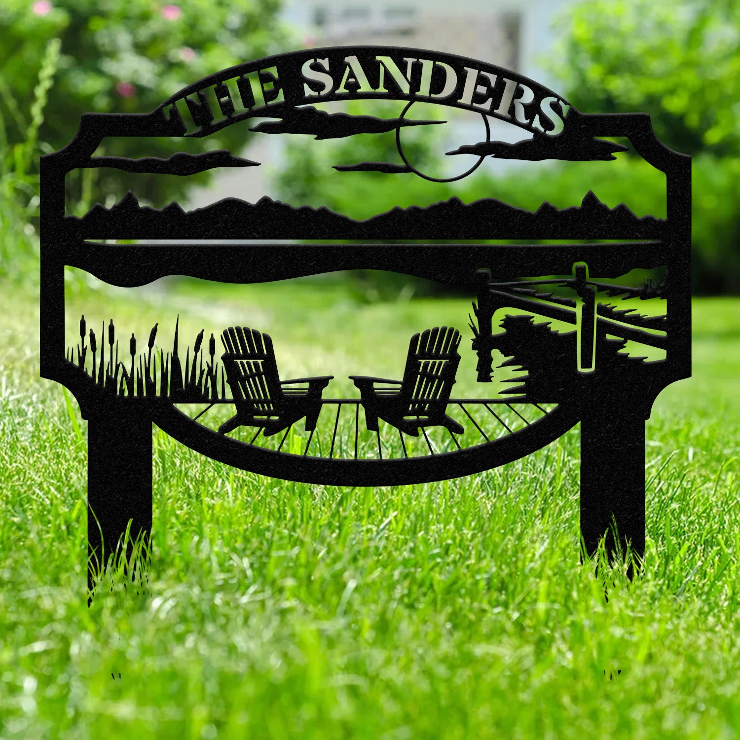 Outdoor Metal Sign with Lake Scene, Forest Lake Sign, Custom Lake House Name Sign, Camping Metal sign, Custom Name Sign, Front Porch Decor