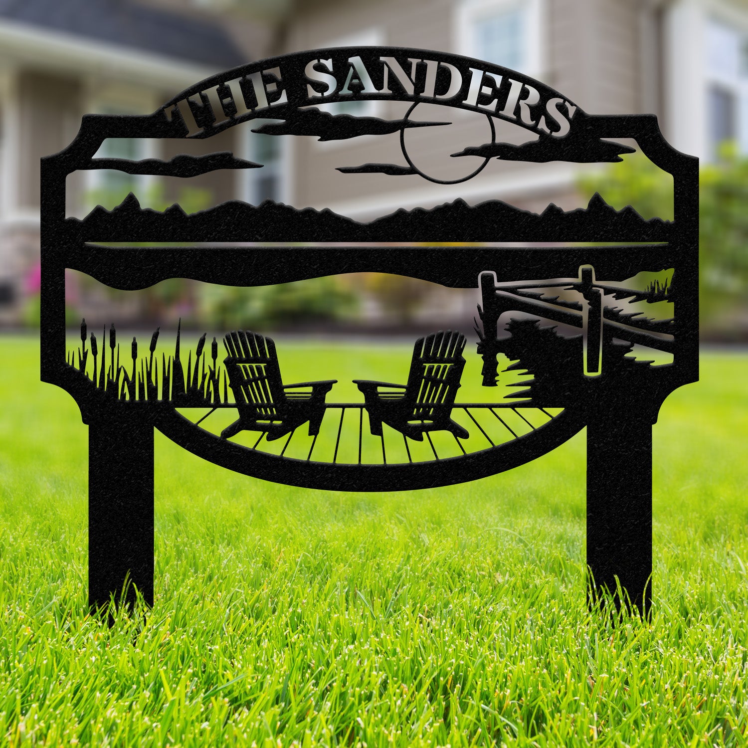 Outdoor Metal Sign with Lake Scene, Forest Lake Sign, Custom Lake House Name Sign, Camping Metal sign, Custom Name Sign, Front Porch Decor