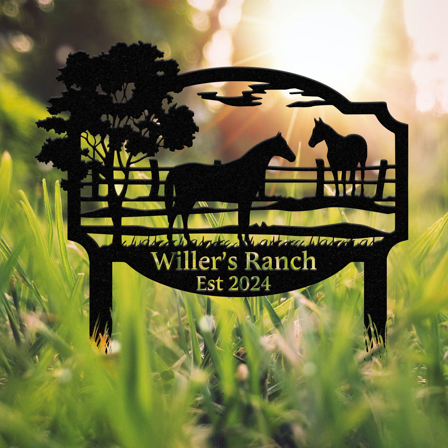 Custom Outdoor Horse Farm Sign, Metal Yard Stake, Custom Last Name Family Sign, Rustic Ranch Sign, Christmas Gifts, Address Sign