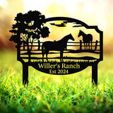 Custom Outdoor Horse Farm Sign, Metal Yard Stake, Custom Last Name Family Sign, Rustic Ranch Sign, Christmas Gifts, Address Sign