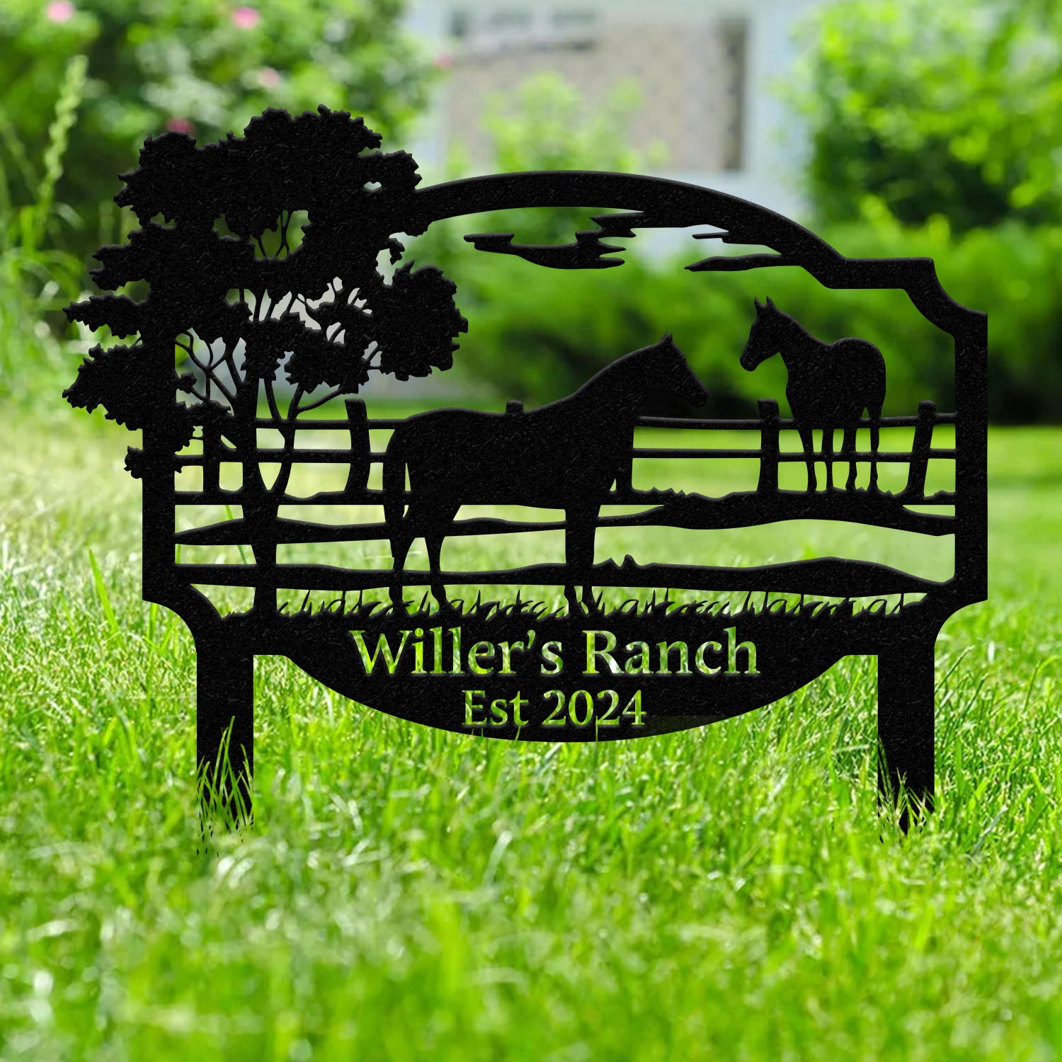 Custom Outdoor Horse Farm Sign, Metal Yard Stake, Custom Last Name Family Sign, Rustic Ranch Sign, Christmas Gifts, Address Sign