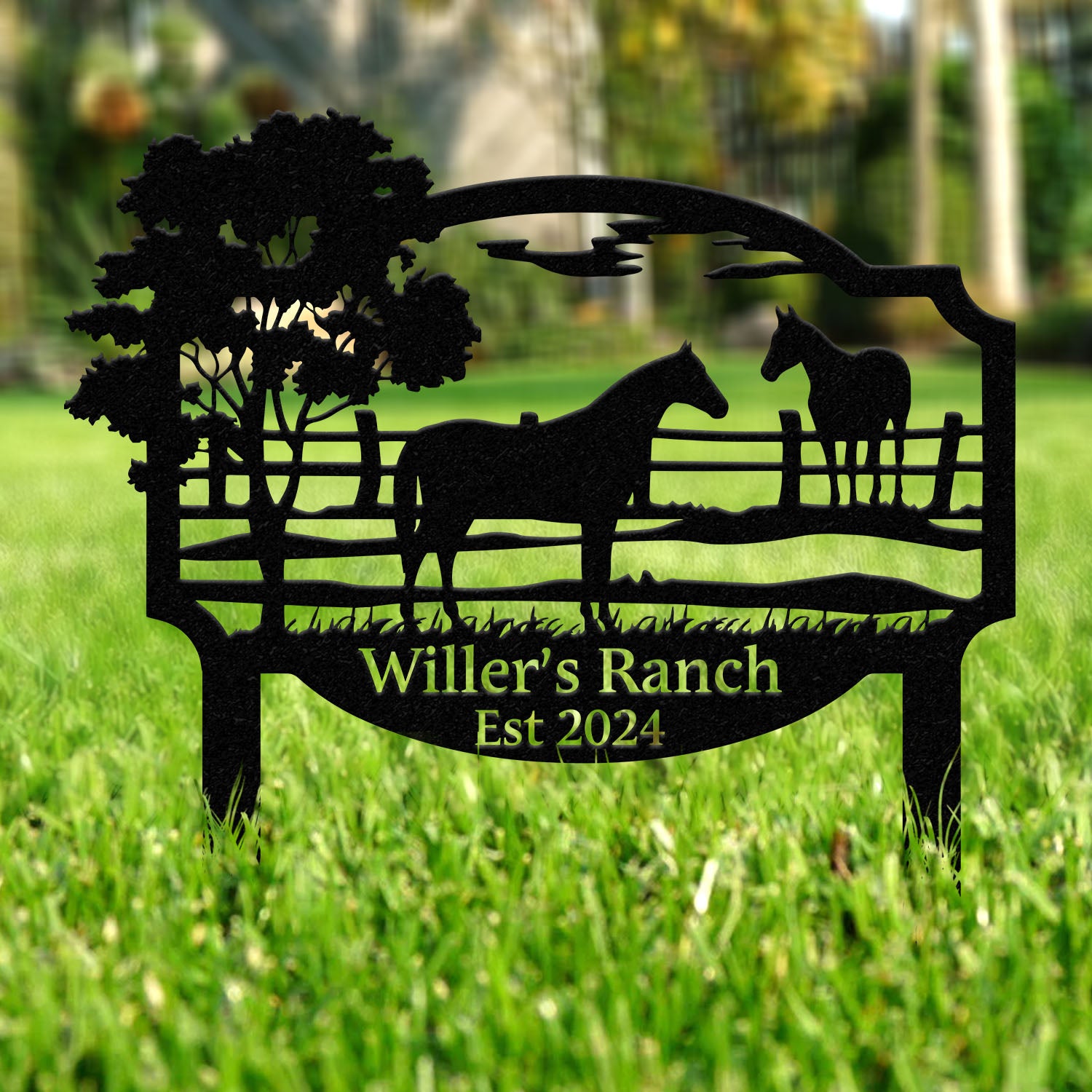 Custom Outdoor Horse Farm Sign, Metal Yard Stake, Custom Last Name Family Sign, Rustic Ranch Sign, Christmas Gifts, Address Sign