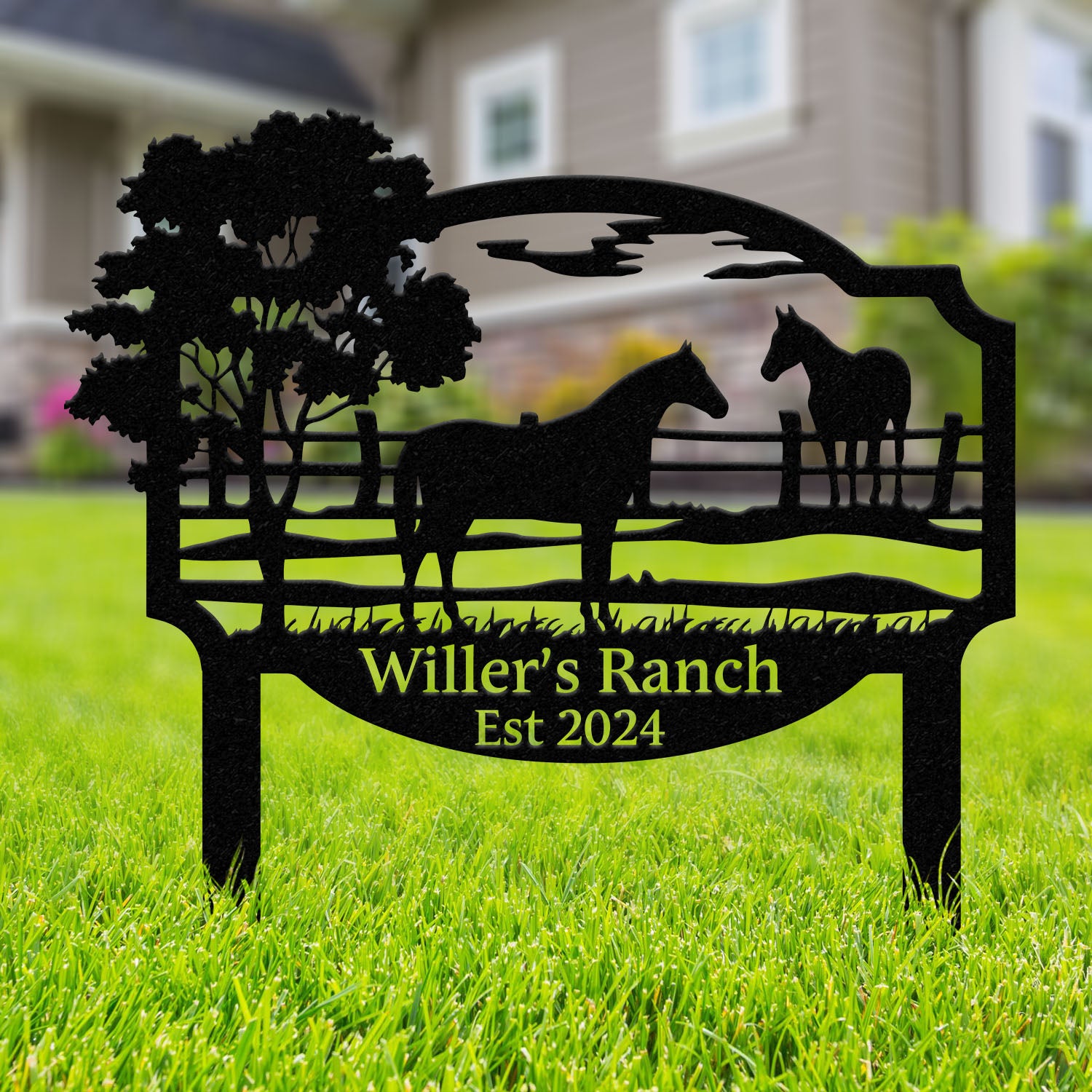 Custom Outdoor Horse Farm Sign, Metal Yard Stake, Custom Last Name Family Sign, Rustic Ranch Sign, Christmas Gifts, Address Sign