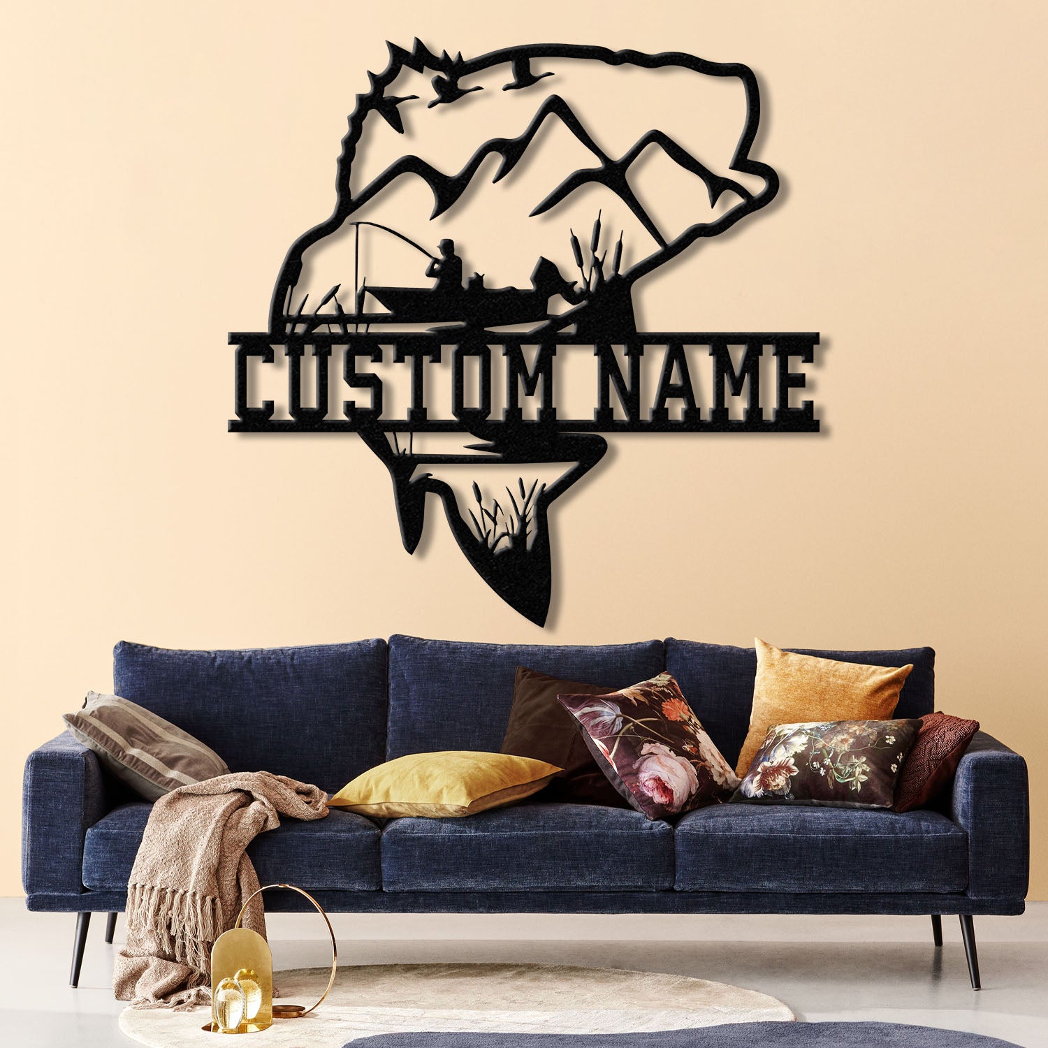 Custom Largemouth Bass Fishing Metal Sign with LED Light, Fishing Name Sign, Lake House Decor Fish Art Wall Sculpture, Bass Fishing Gift