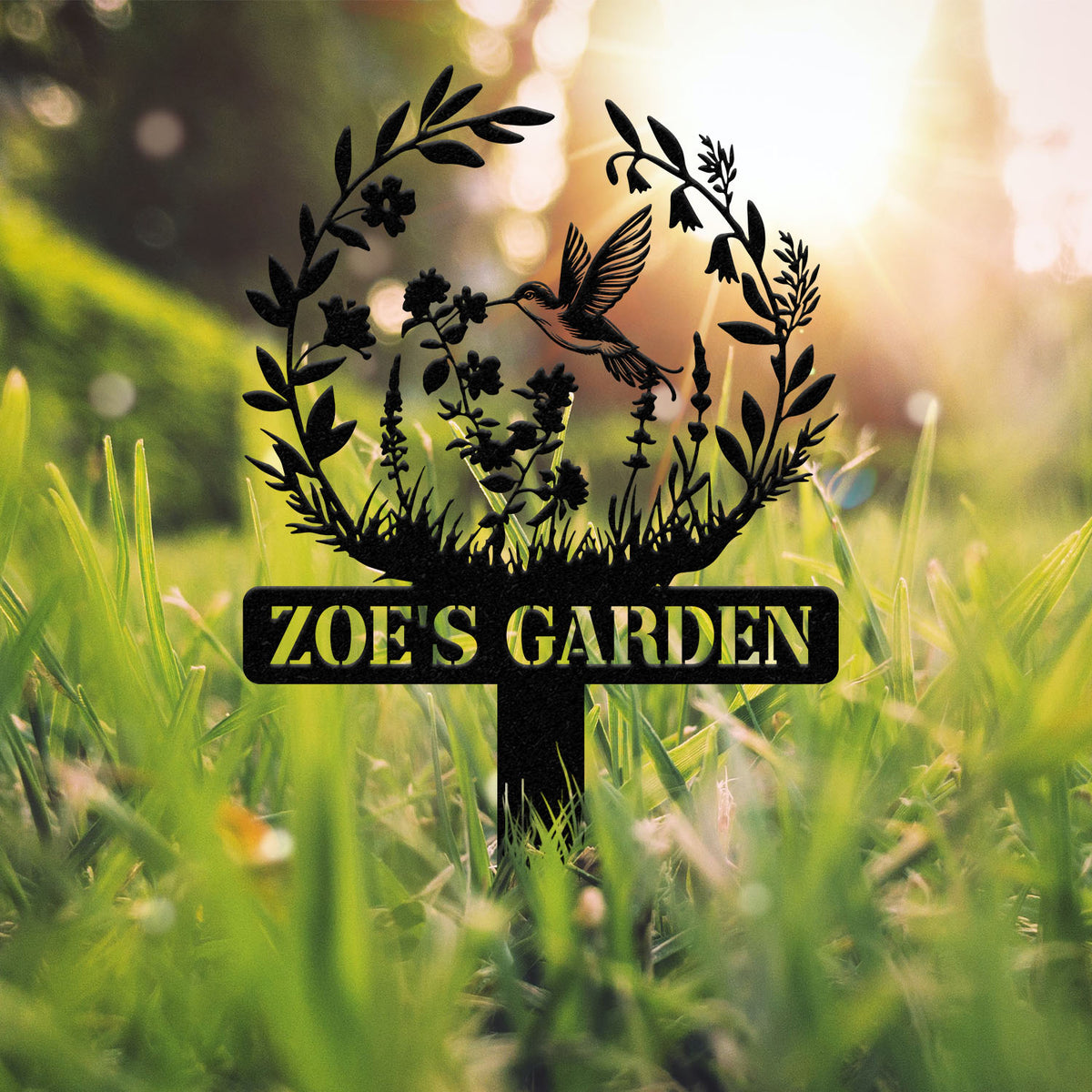 Custom Hummingbird Metal Garden Stake, Bird with Stakes Garden Sign, Personalized Garden Name Sign, Gardener Gift, Outdoor Decor