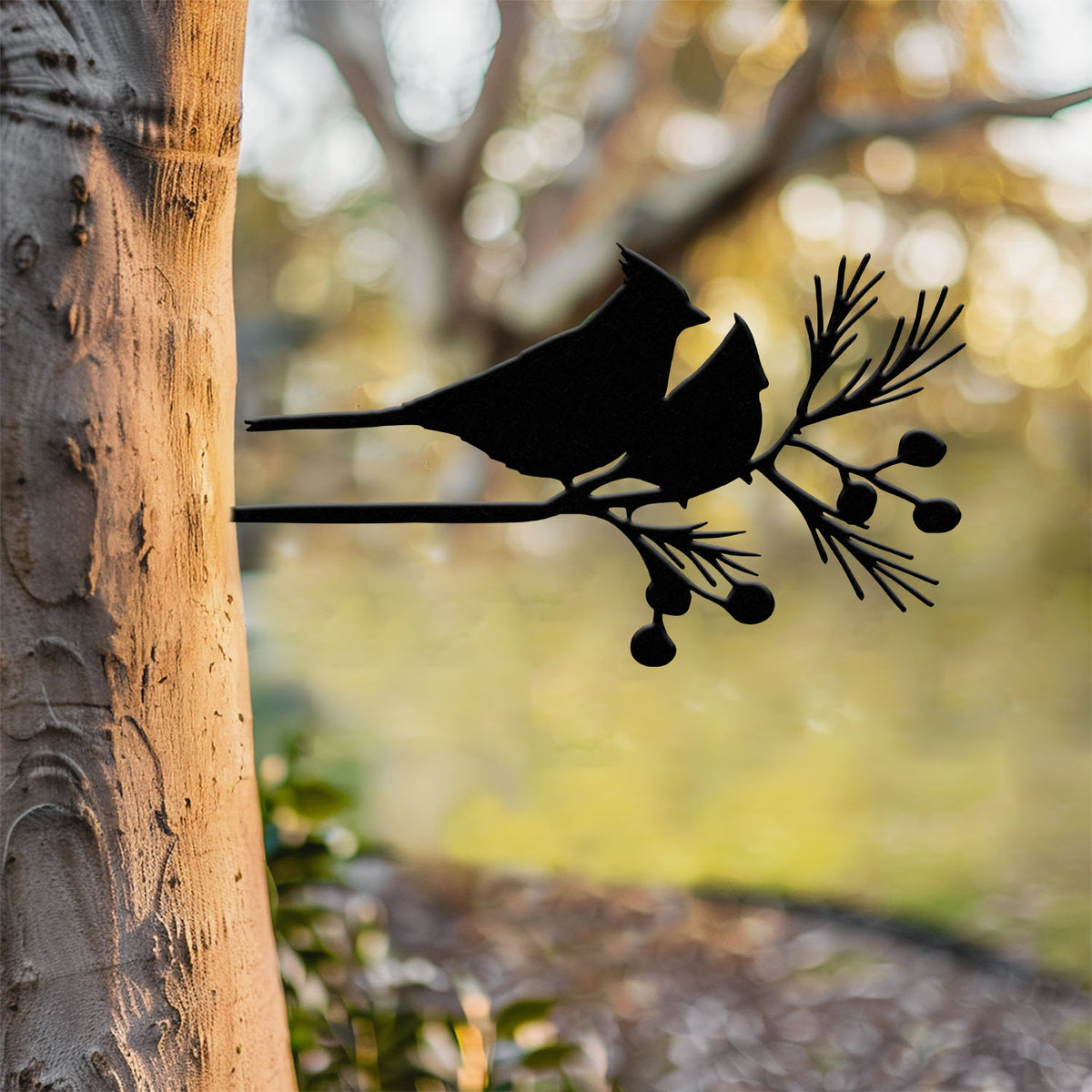 Cardinals Metal Bird Yard Garden Art, Metal Yard Art, Tree sign, Memorial Sign, Bird Lover Gifts, Patio Decor, Christmas Gifts