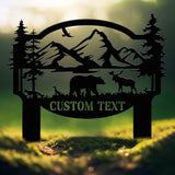 Personalized Bear In Woods Metal Sign Stake, Custom Family Name Sign, Last Name Signs, Cabin Sign, Bear Sign, Gift For Dad
