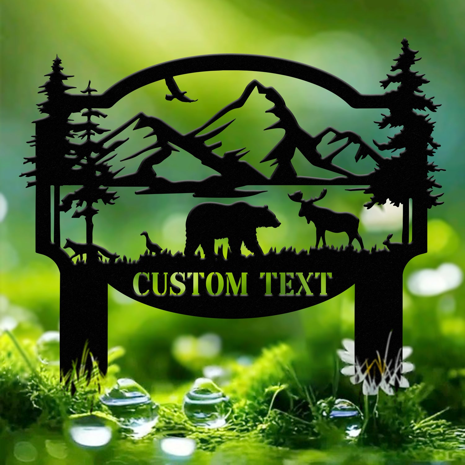 Personalized Bear In Woods Metal Sign Stake, Custom Family Name Sign, Last Name Signs, Cabin Sign, Bear Sign, Gift For Dad