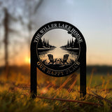 Outdoor Metal Sign with Lake Scene, Forest Lake Sign, Custom Lake House Name Sign, Camping Metal sign, Custom Name Sign, Front Porch Decor