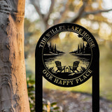 Outdoor Metal Sign with Lake Scene, Forest Lake Sign, Custom Lake House Name Sign, Camping Metal sign, Custom Name Sign, Front Porch Decor