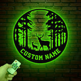 Personalized Deer Metal Cabin Sign with Led Lights, Custom Deer Forest Metal Sign, Last Name Sign, Deer Sign, Cabin Sign, Gift for Dad