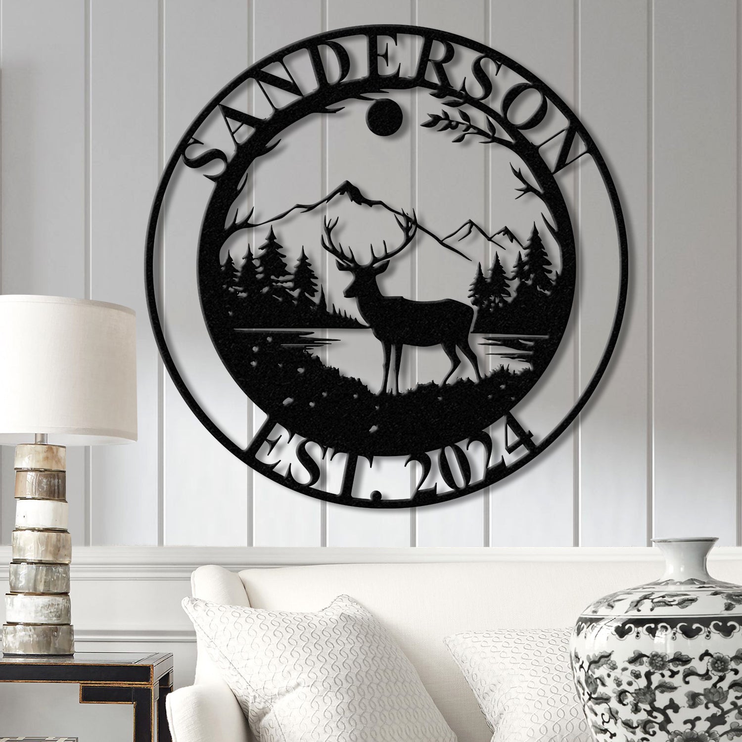Personalized Deer Metal Cabin Sign with Led Lights, Custom Deer Forest Metal Sign, Last Name Sign, Deer Sign, Cabin Sign, Gift for Dad