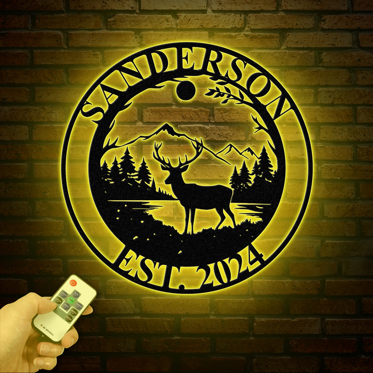 Personalized Deer Metal Cabin Sign with Led Lights, Custom Deer Forest Metal Sign, Last Name Sign, Deer Sign, Cabin Sign, Gift for Dad