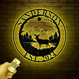 Personalized Deer Metal Cabin Sign with Led Lights, Custom Deer Forest Metal Sign, Last Name Sign, Deer Sign, Cabin Sign, Gift for Dad
