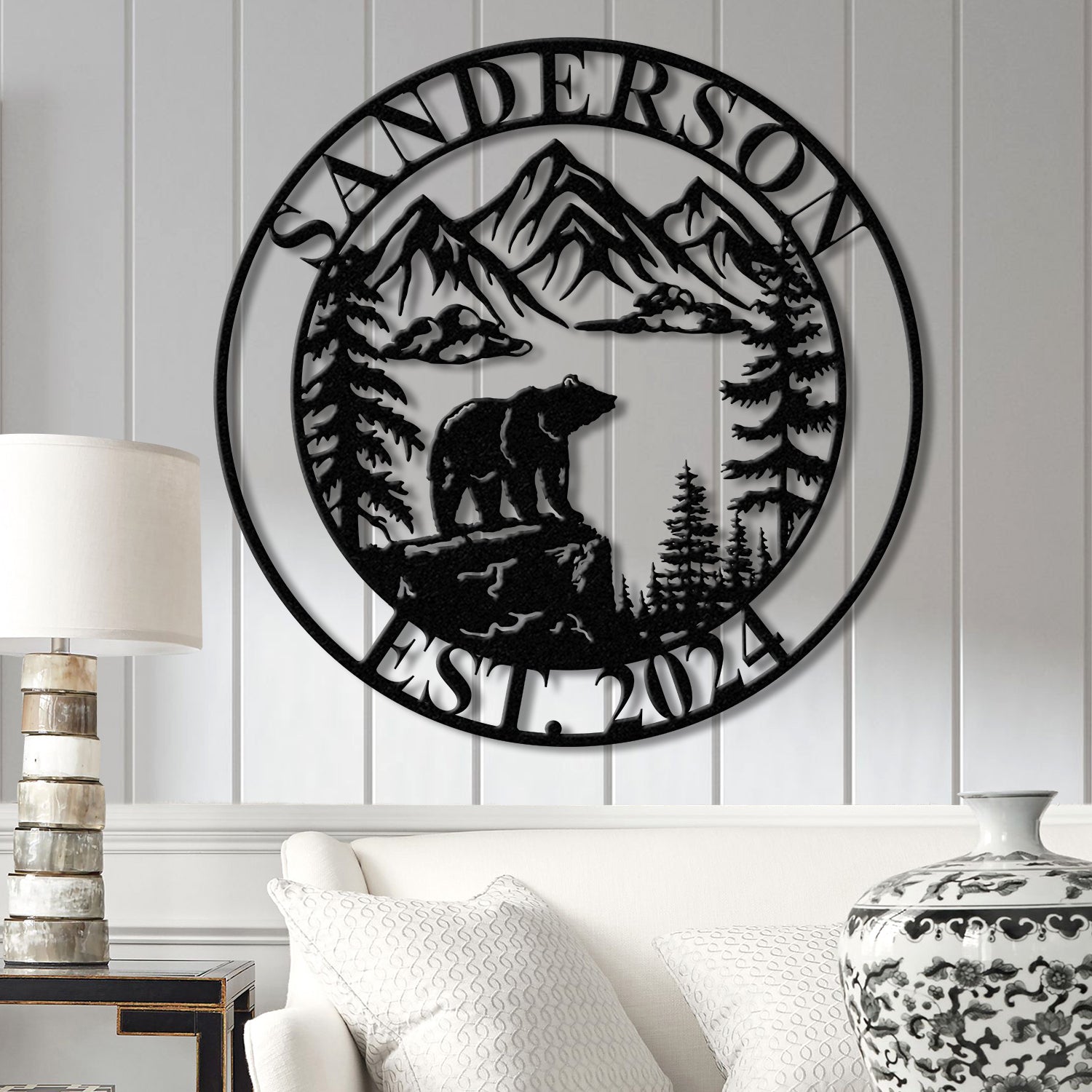 Personalized Bear On Cliff Metal Sign, Mountain Decor Personalized Metal Bear Sign, Cabin Decor, Outdoor Bear Decor, Rustic Cabin Bear Sign