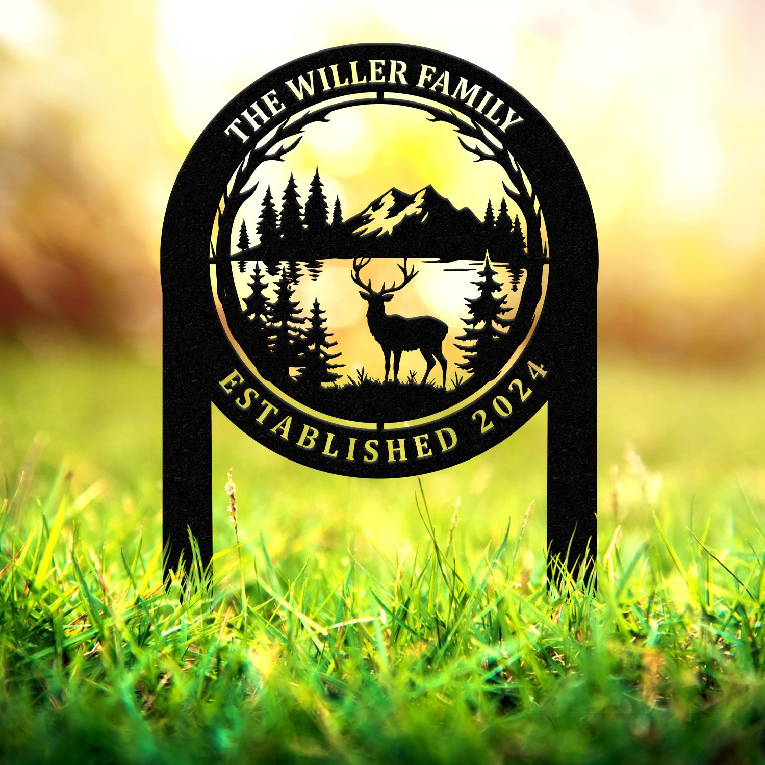 Personalized Custom Metal Deer Sign Stake, Custom Metal Name Signs, Metal Camping Sign, Last Name Signs, Cabin Sign, Gift For Dad