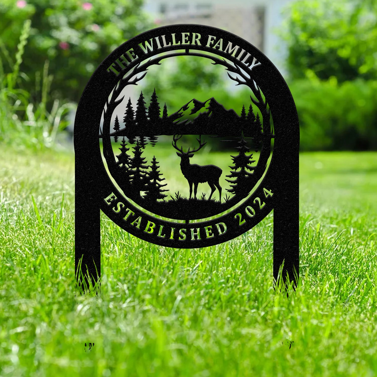 Personalized Custom Metal Deer Sign Stake, Custom Metal Name Signs, Metal Camping Sign, Last Name Signs, Cabin Sign, Gift For Dad