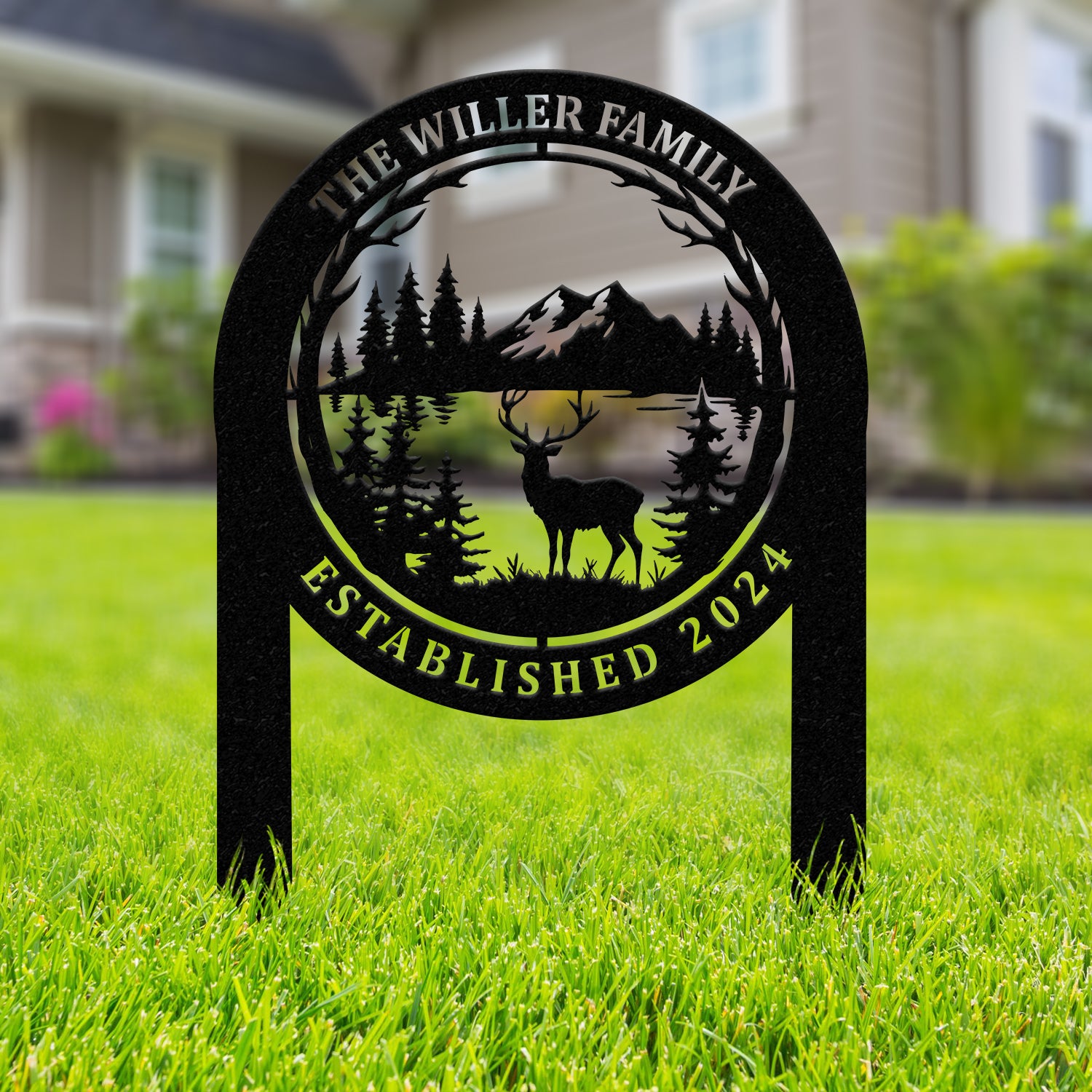 Personalized Custom Metal Deer Sign Stake, Custom Metal Name Signs, Metal Camping Sign, Last Name Signs, Cabin Sign, Gift For Dad